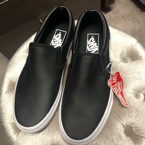 Vans, black perforated leather. NWT
